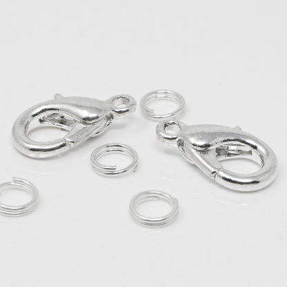 2 Karabiner Verschlüsse 14mm Silber 4 Spaltringe Kettenverschlüsse zum Basteln