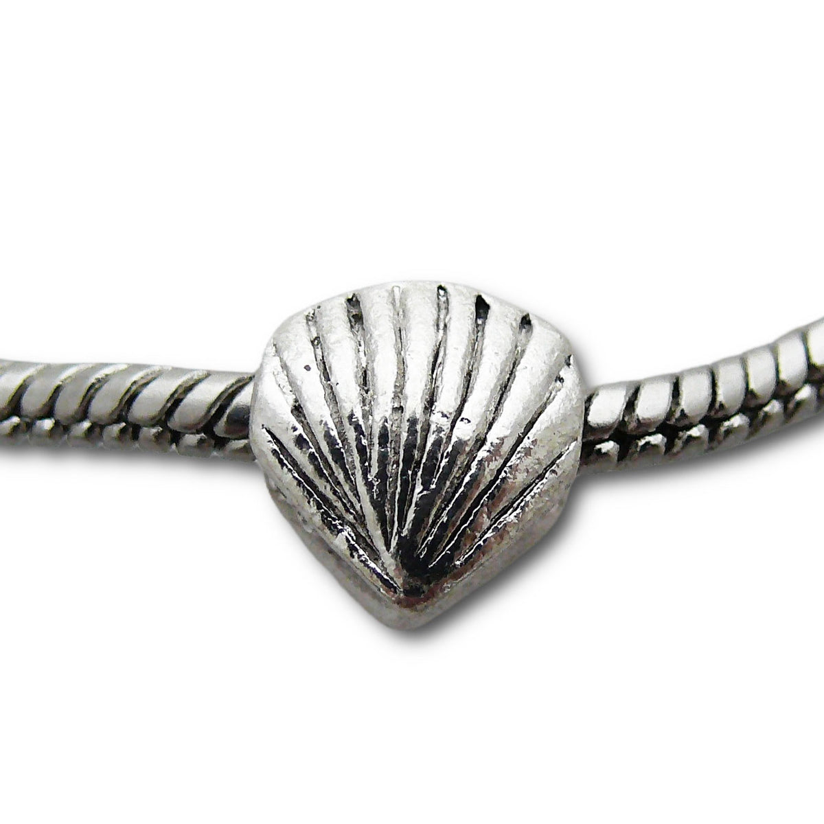1x Metall Bead Muschel 10mm Sammelperle Metallperlen silbern Metallbeads -450