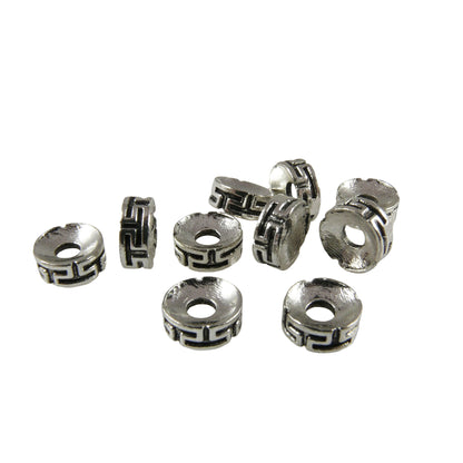 10 St. Metallperlen 3x7mm Spacer Großlochperlen altsilber Metall Beads Bastelperlen