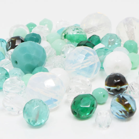 Perlen Türkis Weiß 70 St. Glasschliffperlen Perlenmischung 5-12mm Beads Mix -815