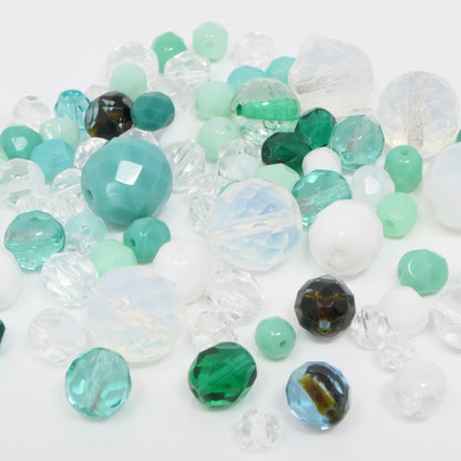 Perlen Türkis Weiß 70 St. Glasschliffperlen Perlenmischung 5-12mm Beads Mix -815