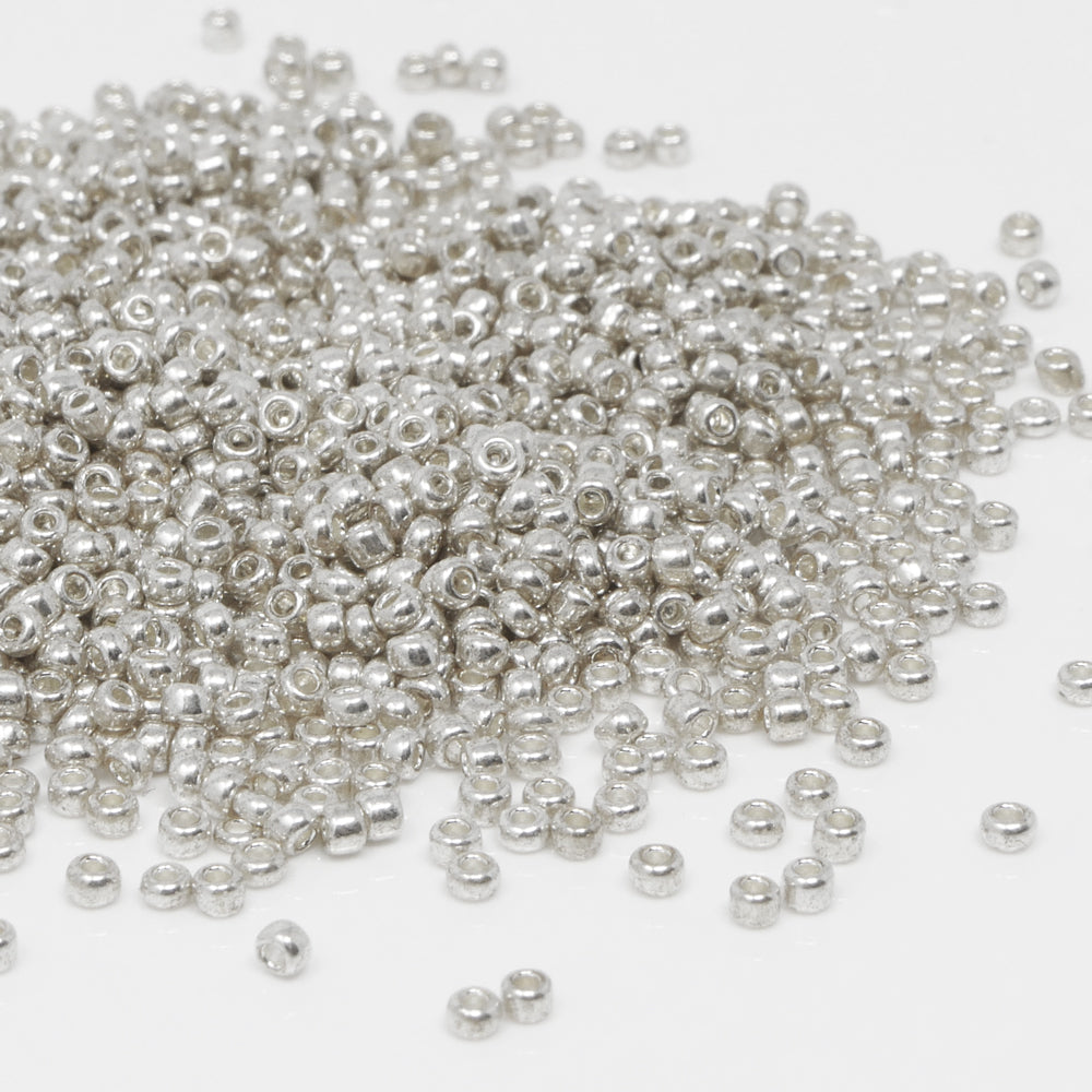 Rocailles Glasperlen 1800 St. Silber Metallic Perlen 2 mm Basteln mit Rocaillesperlen