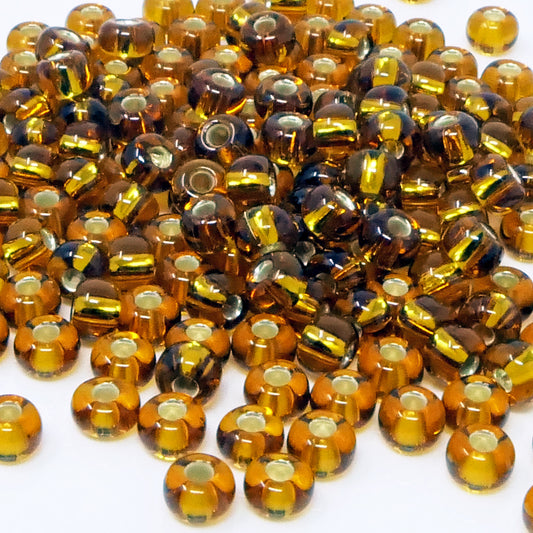 Rocailles 5/0 Glas Perlen mit Silbereinzug 4mm braun 170x Glasperlen Beads -664