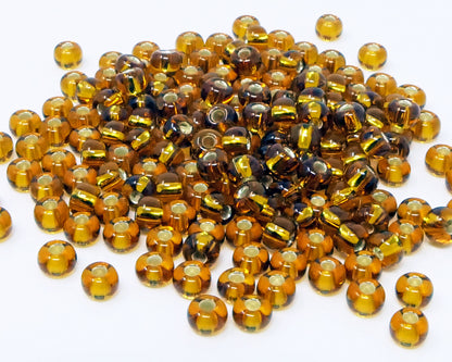 Rocailles 5/0 Glas Perlen mit Silbereinzug 4mm braun 170x Glasperlen Beads -664