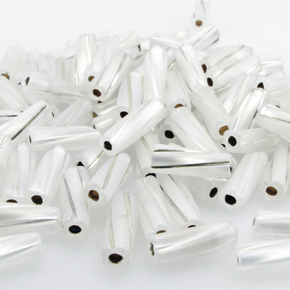 Rocailles-Stifte 10mm Weiß mit Silbereinzug 100x Röhrchen getwistet Perlen Tubes