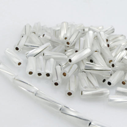 Rocailles-Stifte 10mm Weiß mit Silbereinzug 100x Röhrchen getwistet Perlen Tubes
