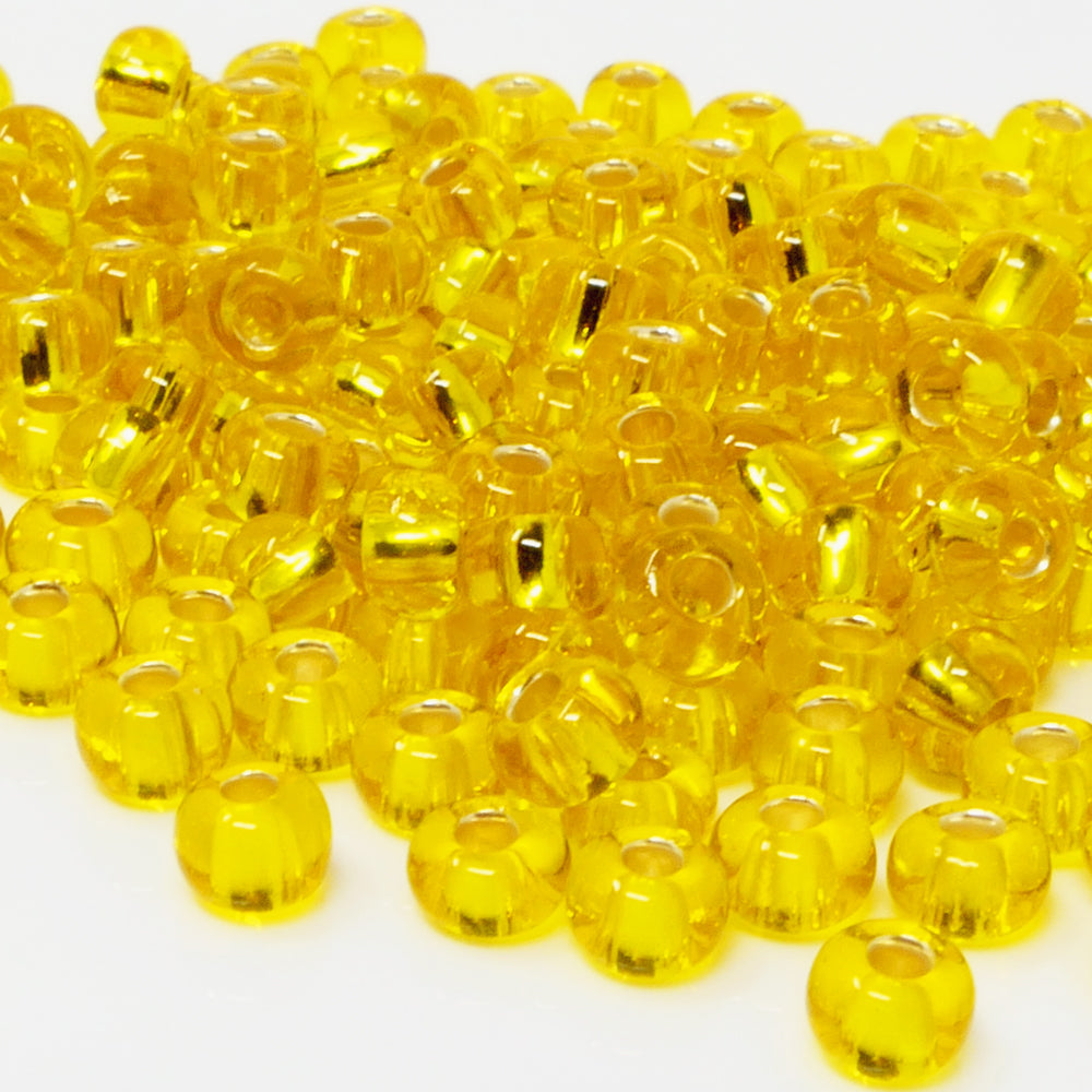 Rocailles 5/0 Glas Perlen mit Silbereinzug 4mm gelb 170x Glasperlen Beads -1528