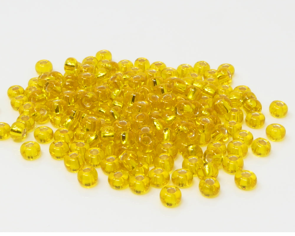 Rocailles 5/0 Glas Perlen mit Silbereinzug 4mm gelb 170x Glasperlen Beads -1528