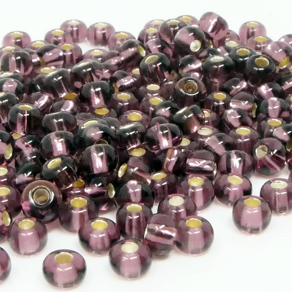 Rocailles 5/0 Glas Perlen mit Silbereinzug 4mm lila 170x Glasperlen Beads -663