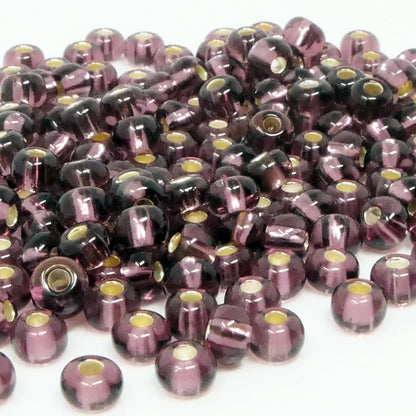 Rocailles 5/0 Glas Perlen mit Silbereinzug 4mm lila 170x Glasperlen Beads -663