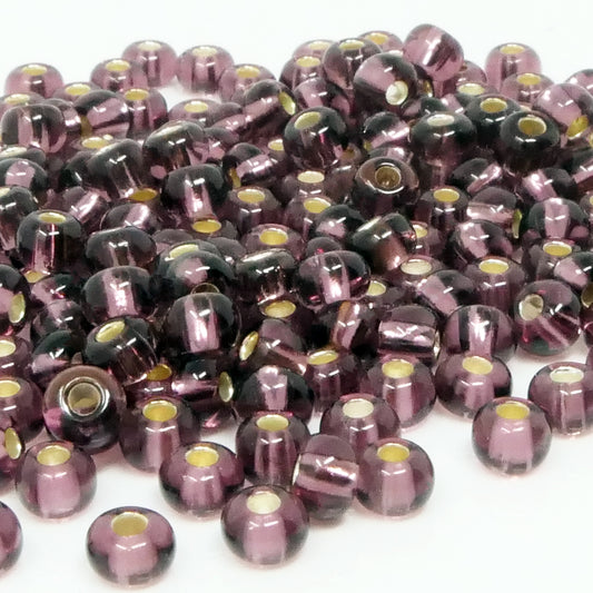 Rocailles 5/0 Glas Perlen mit Silbereinzug 4mm lila 170x Glasperlen Beads -663