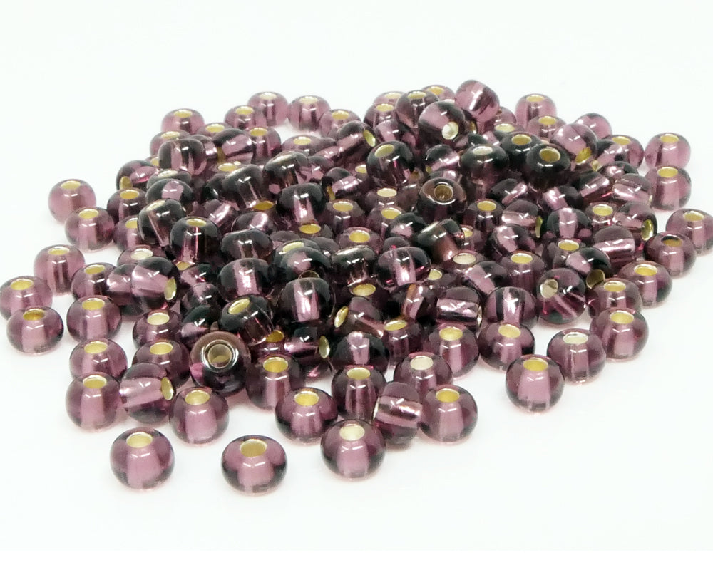 Rocailles 5/0 Glas Perlen mit Silbereinzug 4mm lila 170x Glasperlen Beads -663