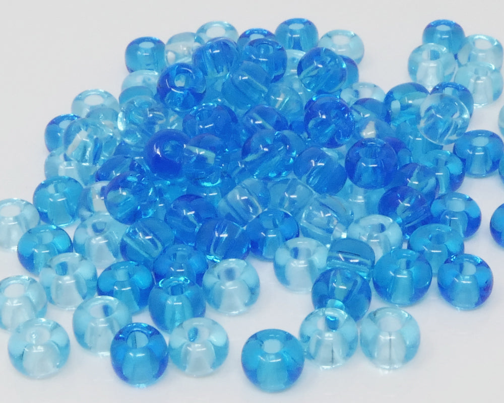 Rocailles-Perlen-Mix Hellblau 100 Stück Glasperlen 6mm mit 1,8mm Loch zum Auffädeln und Basteln Größe 3/0