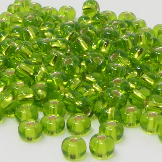 Rocailles 5/0 Glas Perlen mit Silbereinzug 4mm olivgrün 170x Glasperlen Beads -1529