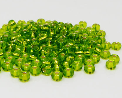 Rocailles 5/0 Glas Perlen mit Silbereinzug 4mm olivgrün 170x Glasperlen Beads -1529