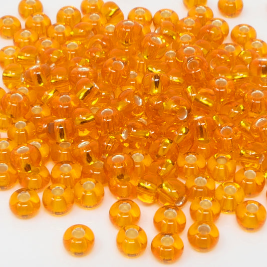 Rocailles 5/0 Glas Perlen mit Silbereinzug 4mm orange 170x Glasperlen Beads -1481