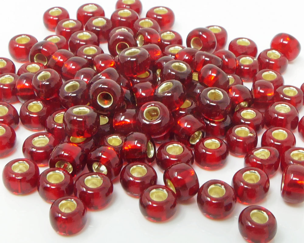 Rocailles 3/0 Glas Perlen mit Silbereinzug 5mm rot 100x Rocaillesperlen -1492