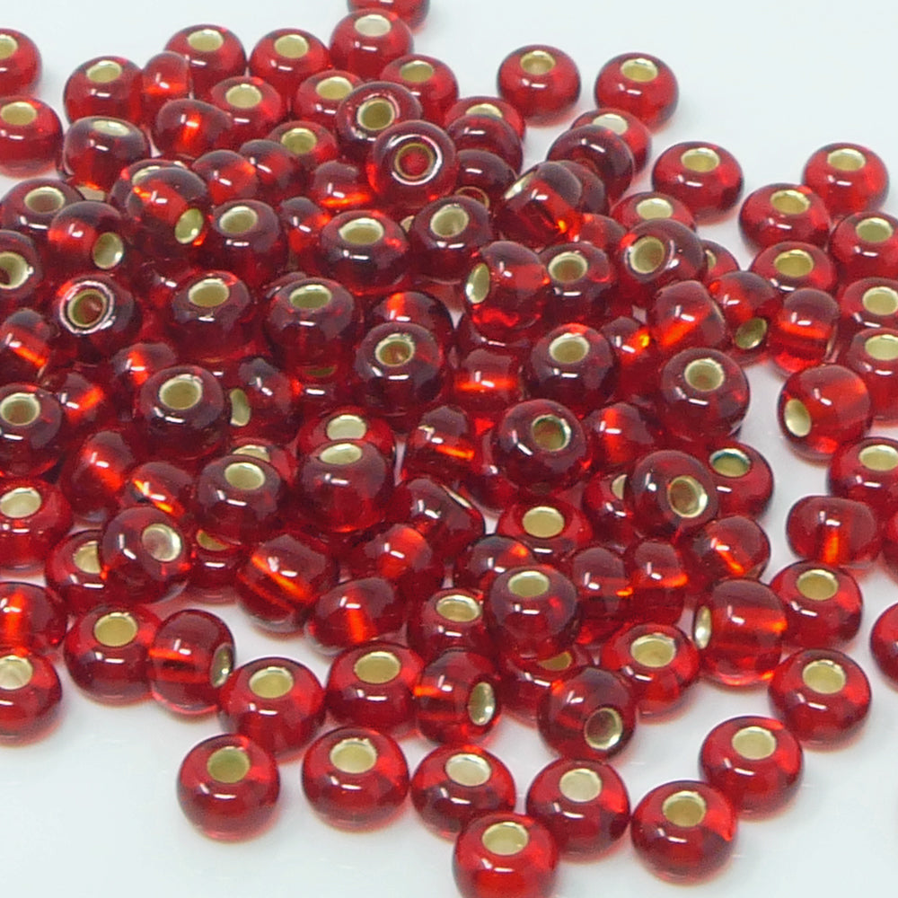 Rocailles 5/0 Glas Perlen mit Silbereinzug 4mm rot 170x Rocaillesperlen -1501