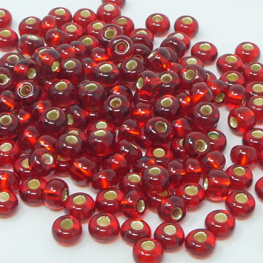 Rocailles 5/0 Glas Perlen mit Silbereinzug 4mm rot 170x Rocaillesperlen -1501