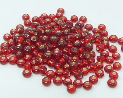 Rocailles 5/0 Glas Perlen mit Silbereinzug 4mm rot 170x Rocaillesperlen -1501