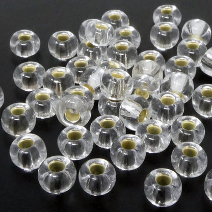 Große Rocailles-Perlen Transparent mit Silbereinzug 50 Stück Glasperlen 7mm zum Auffädeln und Basteln Größe 1/0
