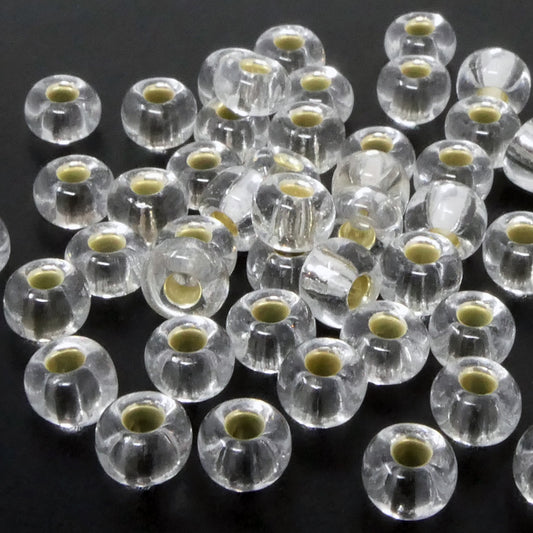 Große Rocailles-Perlen Transparent mit Silbereinzug 50 Stück Glasperlen 7mm zum Auffädeln und Basteln Größe 1/0