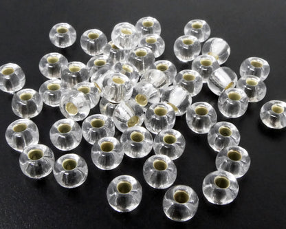 Große Rocailles-Perlen Transparent mit Silbereinzug 50 Stück Glasperlen 7mm zum Auffädeln und Basteln Größe 1/0