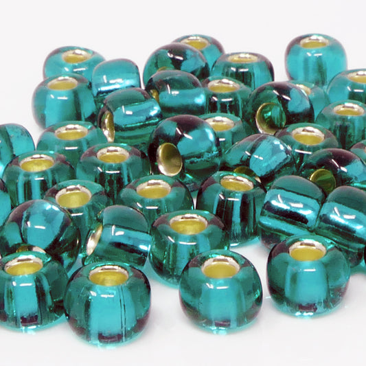 Rocailles 1/0 Glas Perlen mit Silbereinzug 6mm petrol 50x Glasperlen Beads -1486