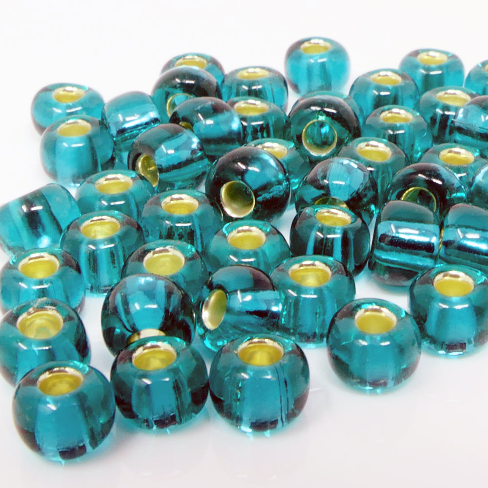 Rocailles 1/0 Glas Perlen mit Silbereinzug 6mm petrol 50x Glasperlen Beads -1486