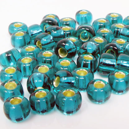 Rocailles 1/0 Glas Perlen mit Silbereinzug 6mm petrol 50x Glasperlen Beads -1486