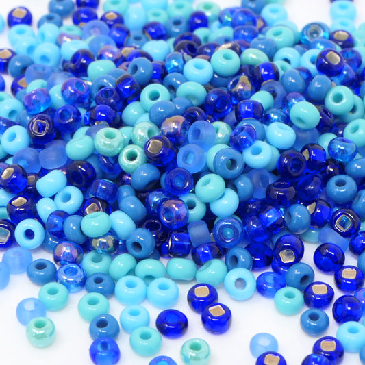 Rocailles-Perlen-Mix 650 St. Glasperlen 3mm Farbenmix Blau Indianerperlen zum Auffädeln 8/0