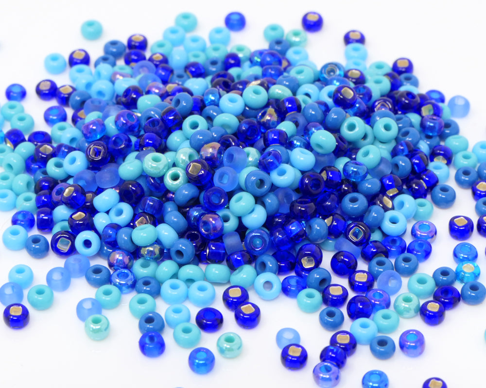 Rocailles-Perlen-Mix 650 St. Glasperlen 3mm Farbenmix Blau Indianerperlen zum Auffädeln 8/0