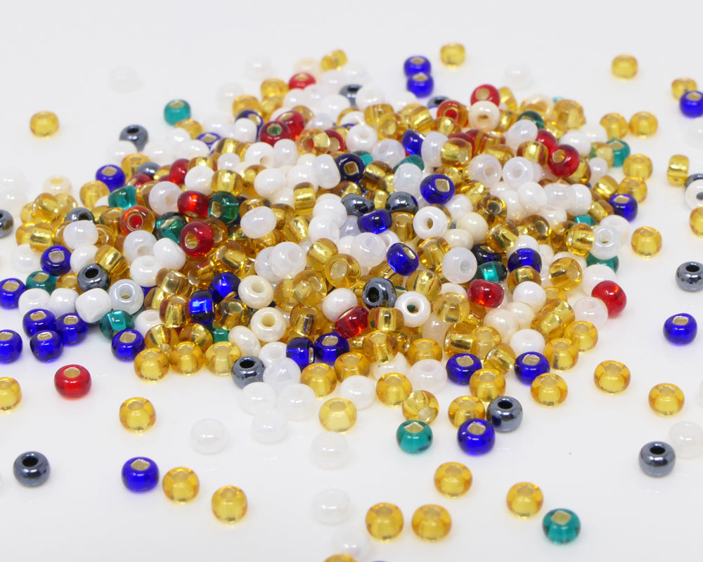 Rocailles Perlenmix 630 Stück Glasperlen 3mm Bunt opak und transparent mit Silberfolie 8/0