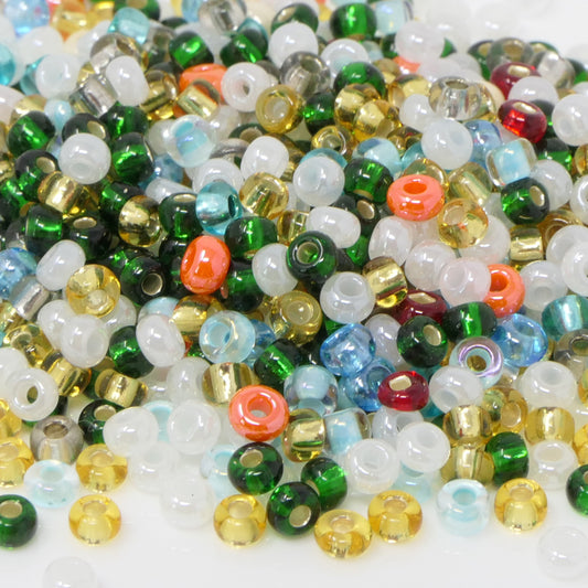 Rocailles Perlenmix 650 Stück Glasperlen 3mm Bunt opak und transparent mit Silberfolie 8/0