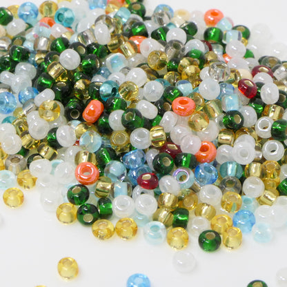 Rocailles Perlenmix 650 Stück Glasperlen 3mm Bunt opak und transparent mit Silberfolie 8/0