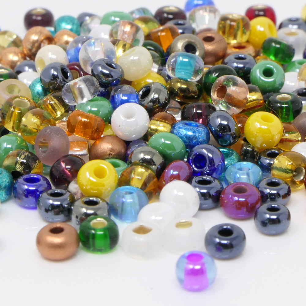 Rocailles-Perlen-Mix 250 Stück Glasperlen 4mm Bunt metallic opak transparent mit Silberfolie 6/0