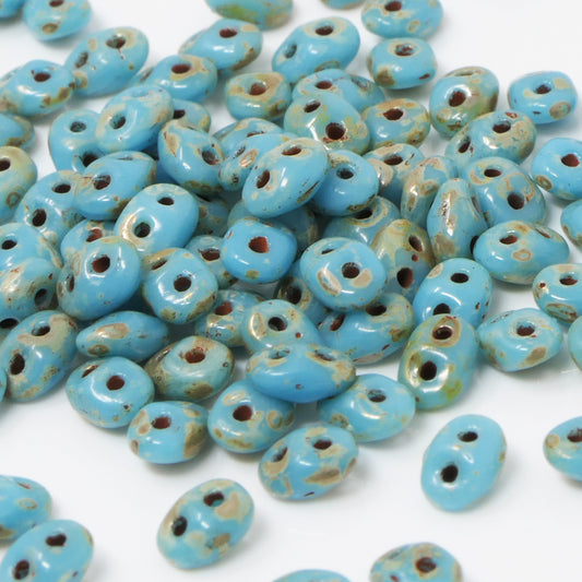 Twin Beads Super Duo 5mm Glasperlen 100x Perlen mit Loch zum Auffädeln Hellblau Travertin