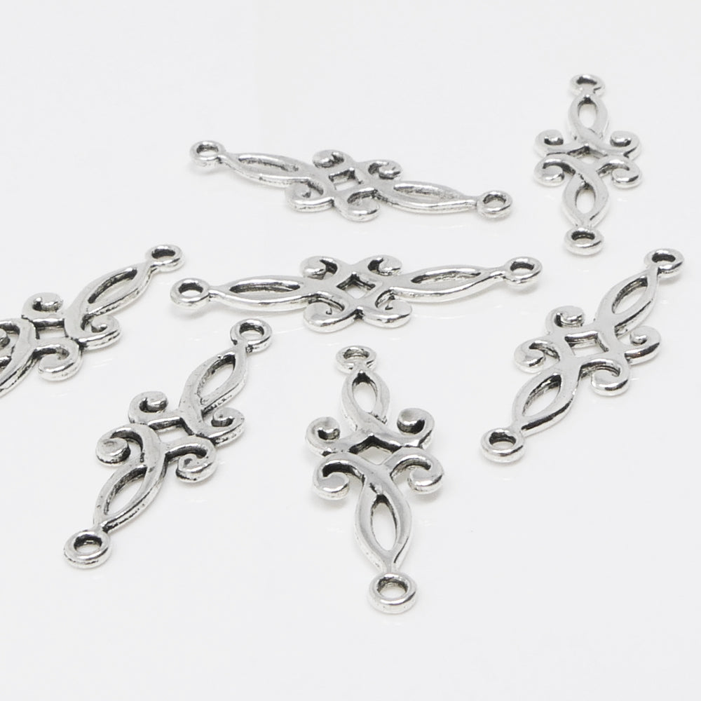 Schmuckverbinder 7x Verbinder Ornament zum Basteln 29mm Altsilber