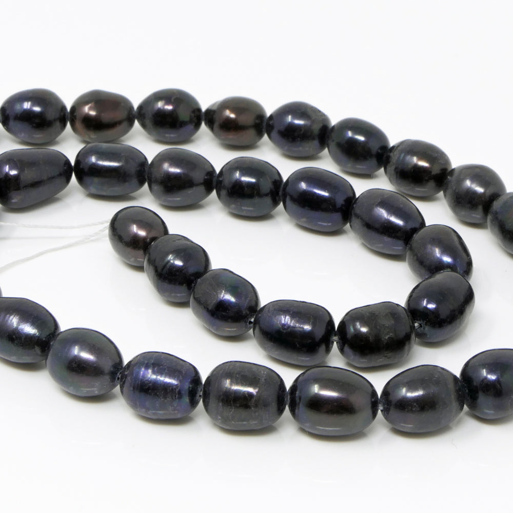 Strang Süßwasserperlen Zuchtperlen Perlen 10-12x8mm Schwarz-Blau Perlenstrang