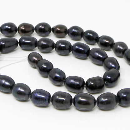 Strang Süßwasserperlen Zuchtperlen Perlen 10-12x8mm Schwarz-Blau Perlenstrang