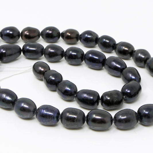 Strang Süßwasserperlen Zuchtperlen Perlen 10-12x8mm Schwarz-Blau Perlenstrang