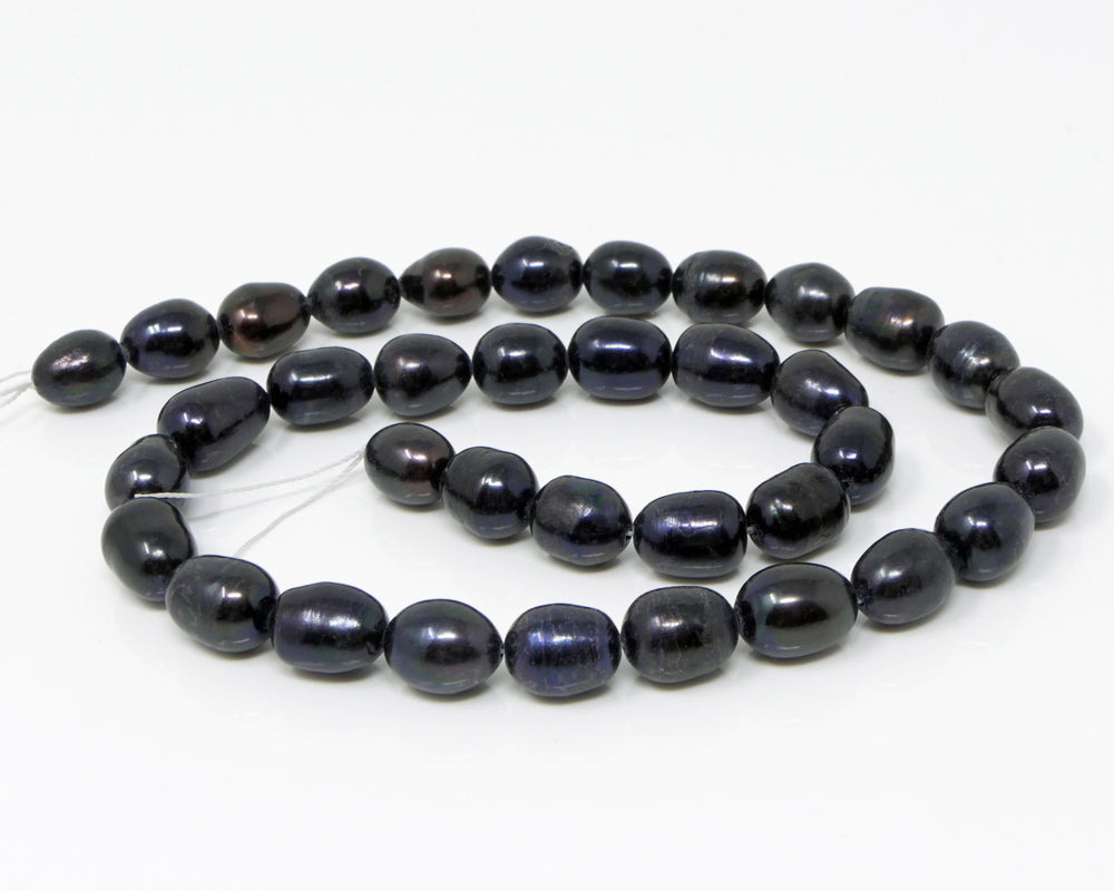Strang Süßwasserperlen Zuchtperlen Perlen 10-12x8mm Schwarz-Blau Perlenstrang